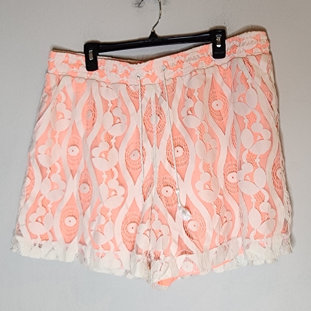 Lane Bryant Lace Mesh Cream Peach Orange Pull On Shorts Plus Size 18/20 2X